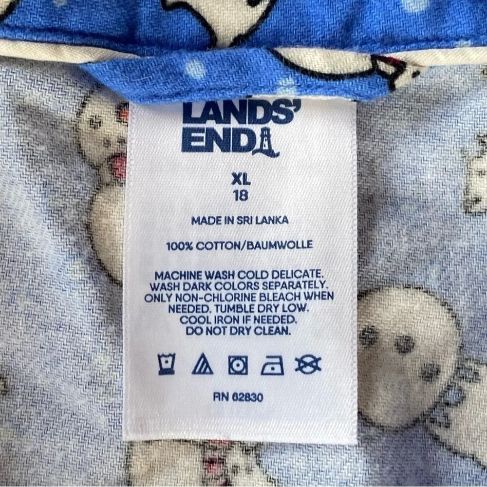 Womans XL (18-20) Lands End Blue Snowman Holiday Pajamas Set Pants Top Flannel